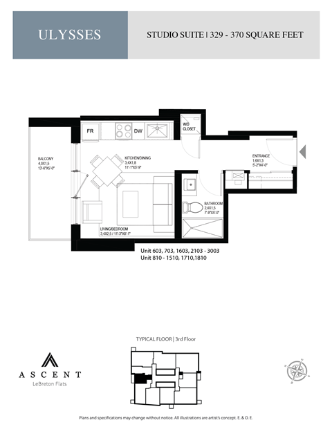 Floor plan for studio, 1 bath, 320 sqft